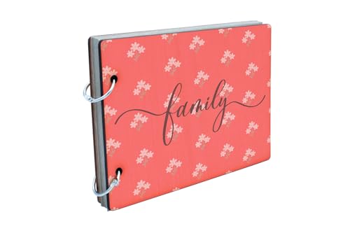 Family Moments Collection Familien-Erinnerungsbuch mit Holzeinband, 25 recycelte Seiten und Blumenmuster (scrap-ds23-redfamrg) von Generisch