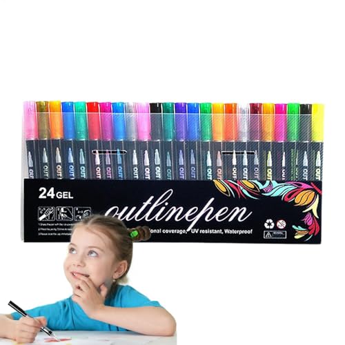 Farbige Leuchtstab Graffiti Textmarker-stifte, Leuchtstift Graffiti Stift, Glitzer-Kontur-Gelstifte, Shimmer Outline Marker Pen Set, Metallische Umrissstifte, Glitzer-Malstifte Mit Präzisionsspitze von Generisch