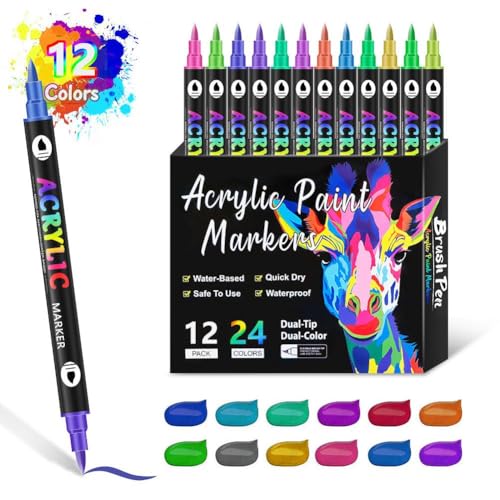 Farbmarker, 24 Farben, Acrylmarker, Doppelspitze, Farbstift für extra Medium und Spitze, Acrylfarbe für feine von Generisch