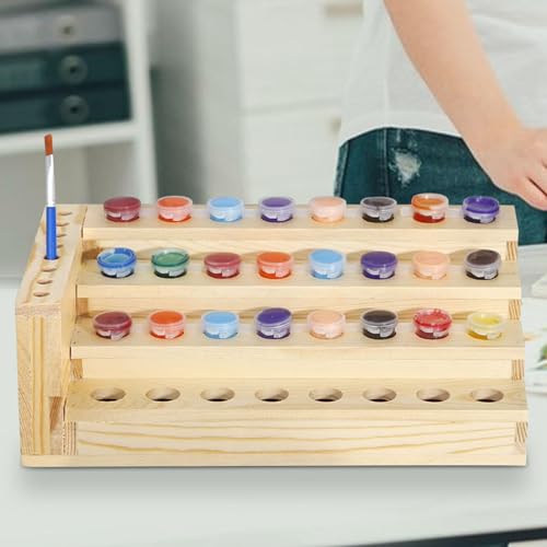 Farbregal Organizer | Holz-Malregal | 32 Flaschen 8 Pinsel Kapazität Farbhalter | Farbflaschen Display Organizer für Miniatur-Farbset & Werkzeuge von Generisch