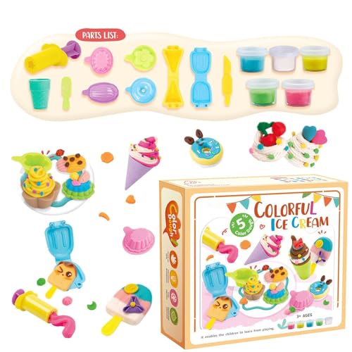 Farbteig-Set, Spielteig-Eiscreme-Spielset - Play Food Modeling Tools Kit - Ton- und Modellierwerkzeug-Set, Art Clay & Dough, Spielknete-Set für Kinder, Mädchen und von Generisch