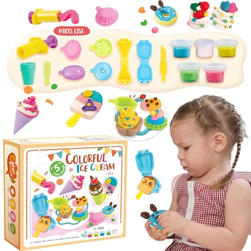 Farbteig-Spielzeug für Kinder, Farbteig-Set,Waffel-Pizza-Burger-Maker, Rollenspiel-Kochspielzeug | Ton- und Modellierwerkzeug-Set, Art Clay & Dough, Spielknete-Set für Kinder, Mädchen und von Generisch