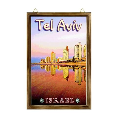 FarmhouseGerahmtes Holzschild Tel Aviv Strand Israel Palästina Hebräisch jüdische Kunst Reise Werbung Druck Wandbehang Holz Bilderrahmen Heimdekoration 20 x 25 cm von Generisch