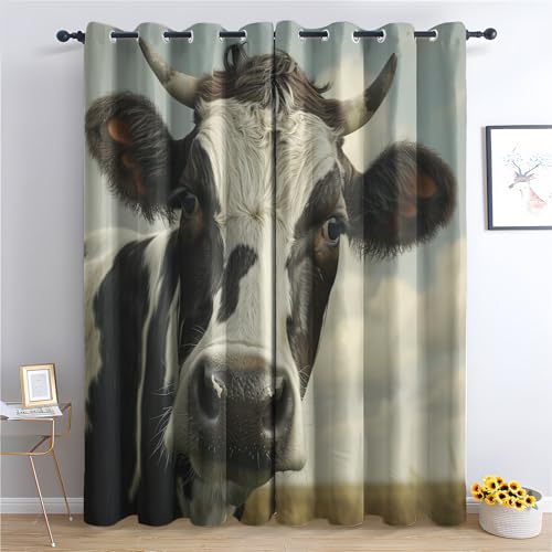 Farmyard Animal Vorhang, Lustige Kuh Gardinen,2er Set Verdunkelungsvorhang, Rustikal Kuh Vorhänge, Wohnzimmer Kinderzimmer Schlafzimmer Thermovorhang Schallschutz Blickdichte vorhänge, 220x215 cm von Generisch