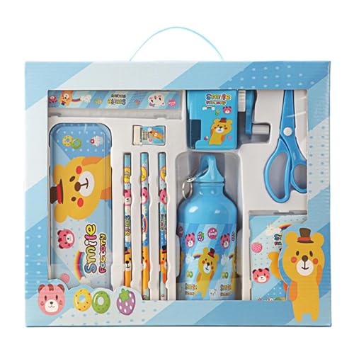 Federmäppchen-Set – Schulbedarf für Mädchen, Bär-Häschen-Design, multifunktionales Federmäppchen-Set | 13,39 x 11,81 x 3,15 Zoll Wasserflaschen-Notizbuch-Briefpapier-Set von Generisch