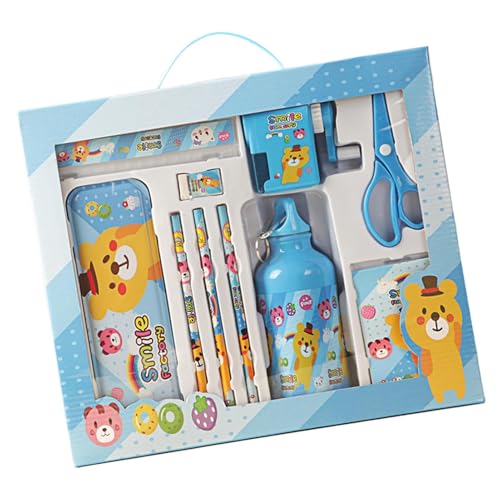 Federmäppchen mit Zubehör, süßes Briefpapier-Set | Cartoon-Tier-Federmäppchen-Set - Back to School Supplies Kit, Lernbriefpapierbox mit Wasserflasche für Kinder, Schüler von Generisch