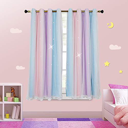 Fenstervorhang-Set für Kinder, mit doppellagiger Spitze und Ösen, Violett, B 52 x L 84 cm von Generisch