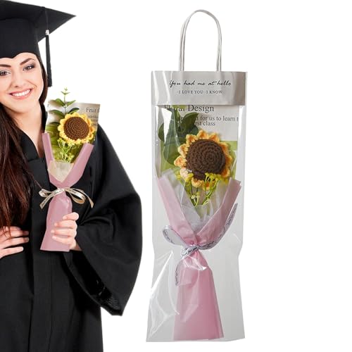 Fertig gehäkelte Sonnenblume, Häkelblume für den Abschluss,Kreativer gestrickter Blumenstrauß, fertige Häkelblume | Künstliche Blumen für Abiturienten und Universitätsabsolventen für Schlafzimmer, Arb von Generisch