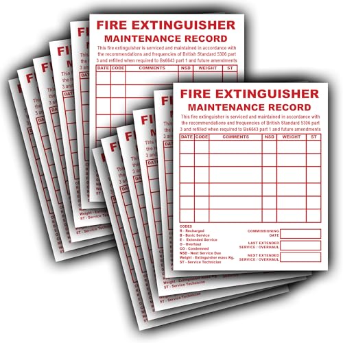 Feuerlöscher-Wartungsaufzeichnungs-Etiketten – langlebig, wasserdicht, Vinyl-Aufkleber, Beschilderung, 110 mm x 90 mm, unverzichtbare Brandschutzausrüstung für Zuhause, Büros und öffentliche Räume, 12 von Generisch