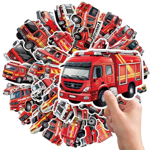 titioffice Feuerwehr Sticker Set, 50 Stück Feuerwehrauto Aufkleber Coole, Wiederverwendbare und Wasserfeste Vinyl Sticker für Fahrrad, Laptop, Skateboard, Motorrad und Auto - Feuerwehr Deko von Generisch