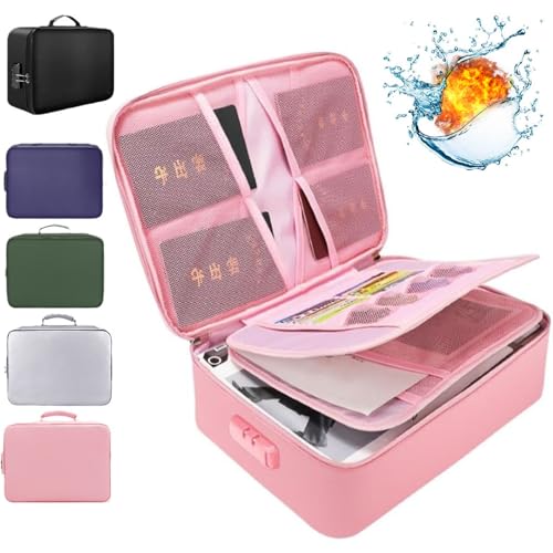 Fire and Waterproof Document Storage, Life Book Document Organizer, Fireproof Document Box with Lock,Portable File Organizer Box,Strong Fireproof Safe Storage Box for Home Documents (Pink) von Generisch