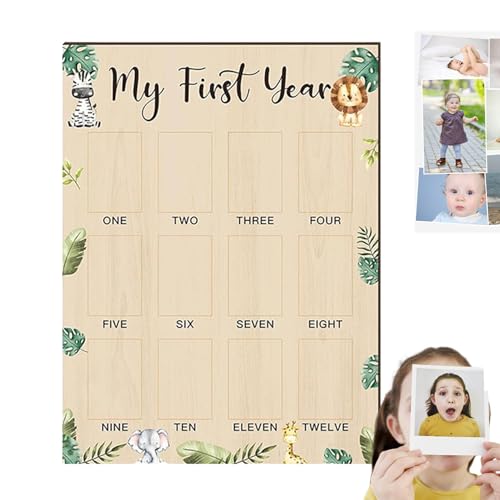 Fototafel zum ersten Jahr Junge | Baby-Geburtstagsdekorationen | Erstes Jahr Bilddisplay Holz 12 Monate Fototafel 1. Geburtstag Dekorationen für Mädchen von Generisch