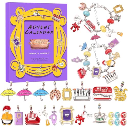 Friends-Adventskalender 2024, Charm-Armband-Adventskalender 2024, Adventskalender 2024 Für Mädchen, 24-Weihnachts-Countdown-Kalender Mit Schmuckherstellungsset von Generisch