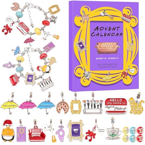 Friends Adventskalender 2024, DI-Y Armband-Adventskalender 2024, 24 Tages Friends Perlenarmband Set für Frauen und Mädchen, Weihnachtsüberraschungs Countdown Kalender mit Schmuckherstellungsset von Generisch