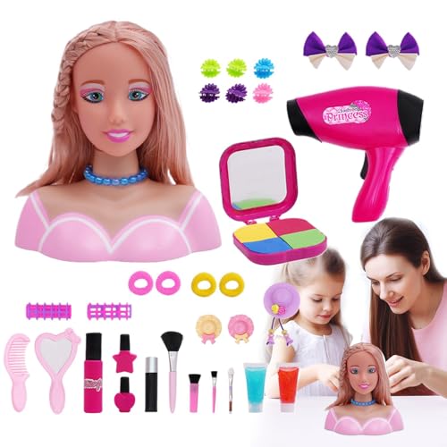 Frisur-Puppe – Frisur-Puppenkopf-Make-up-Set für kleine Mädchen | Realistisches und exquisites Frisuren-Puppen-Spielset, Haar-Styling-Zubehör für die von Generisch