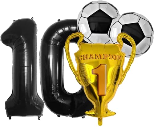 Fußball Geburtstag Deko 10 Jahre mit XL Zahl Folienballon 10 Schwarz Champion WM EM Liga Fussball Pokal Ball Bälle Ballon Dekoration Fußball Party 10 Geburtstag Super Kickers Captain Tsubasa (Zahl 10) von Generisch