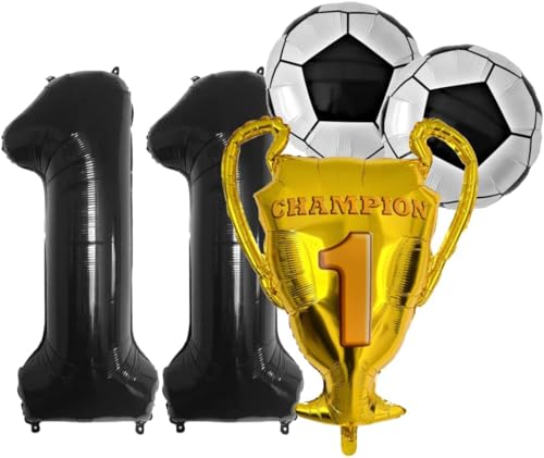 Fußball Geburtstag Deko 11 Jahre mit XL Zahl Folienballon 11 Schwarz Champion WM EM Liga Fussball Pokal Ball Bälle Ballon Dekoration Fußball Party 11 Geburtstag Super Kickers Captain Tsubasa (Zahl 11) von Generisch