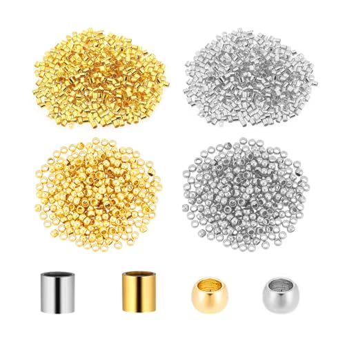 GAODECHA 1000pcs Crimp Perlen für Schmuck machen 2mm Crimp Tube Runde Perlen 2 Farben Metall Crimp Perlen Abstandshalter Stopper Perlen für Ohrring Halskette Armband DIY Schmuck machen von Generisch