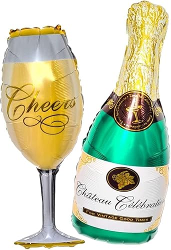 Gala Party Set Champagner Sekt/Weinflasche, Sektglas Folienballon Neujahr Silvester Feier Dekoration Hochzeit Geburtstag Jubiläum Sektempfang Luft Ballon Deko (Sekt Flaschen set Grün) von Generisch