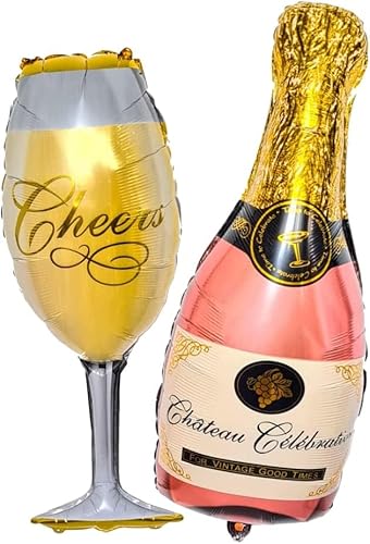 Gala Party Set Champagner Sekt/Weinflasche Rot, Sektglas Folienballon Neujahr Silvester Feier Dekoration Hochzeit Geburtstag Jubiläum Sektempfang Luft Ballon Deko (Sekt Flaschen set Rot) von Generisch