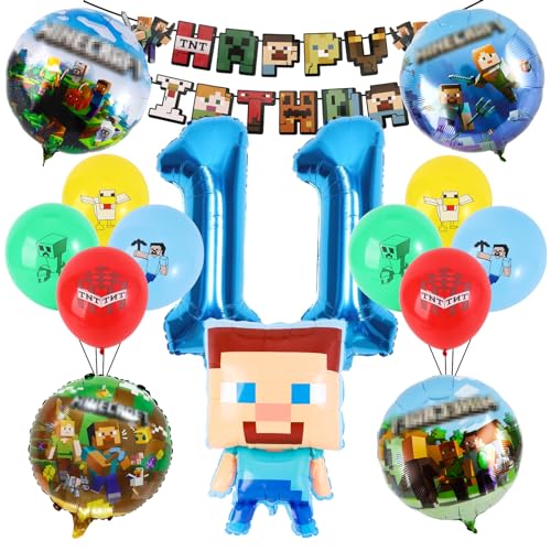 Miner Game Birthday Decoration, Mosaik Theme Balloon Set, für Children's 11 Jahre Jungen Mädchen Geburtstag Dekoration Party von Generisch