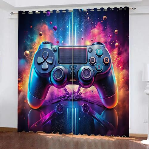 Gardinen Gamer Motiv Gamepad Gaming 2 Stück H 175Cm X B 140Cm,Vorhang Blickdicht Ösen Kurz,Verdunklungsvorhänge Kinderzimmer Mädchen Jungen,Kinder Vorhang Verdunkelung Für Schlafzimmer,A11 von Generisch