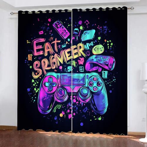 Gardinen Gamer Motiv Gamepad Gaming 2 Stück H 245Cm X B 140Cm,Vorhang Blickdicht Ösen Kurz,Verdunklungsvorhänge Kinderzimmer Mädchen Jungen,Kinder Vorhang Verdunkelung Für Schlafzimmer,A16 von Generisch