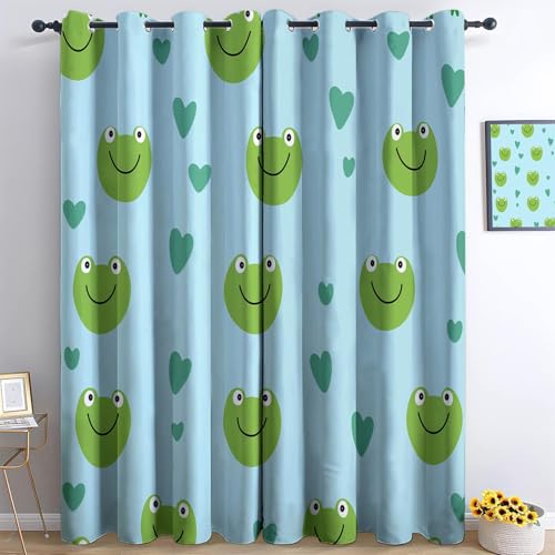 Gardinen Schlafzimmer 215 x 110 cm Thermovorhang Verdunkelungsvorhang Hellblau Modern Polyester Vorhänge 3D Cartoon-Frosch Blickdicht Ösenvorhang 2Er Set von Generisch