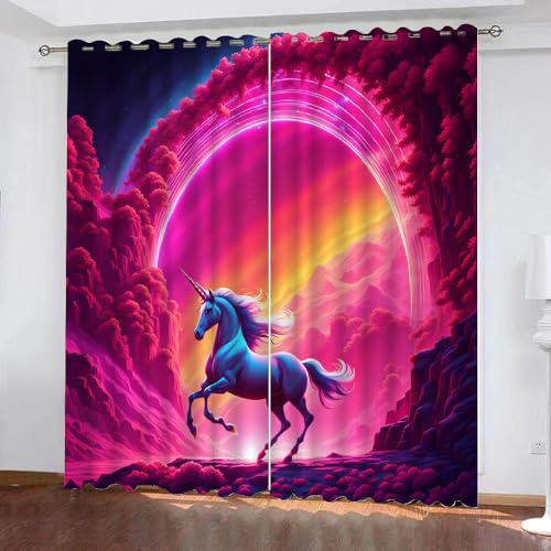 Gardinen Tiere Motiv Galaxy Einhorn Pferd 2 Stück H 245Cm X B 140Cm,Vorhang Blickdicht Ösen Kurz,Verdunklungsvorhänge Kinderzimmer Mädchen Jungen,Kinder Vorhang Verdunkelung Für Schlafzimmer,A24 von Generisch