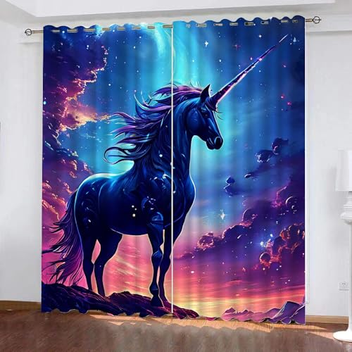 Gardinen Tiere Motiv Galaxy Einhorn Pferd 2 Stück H 245Cm X B 140Cm,Vorhang Blickdicht Ösen Kurz,Verdunklungsvorhänge Kinderzimmer Mädchen Jungen,Kinder Vorhang Verdunkelung Für Schlafzimmer,A30 von Generisch