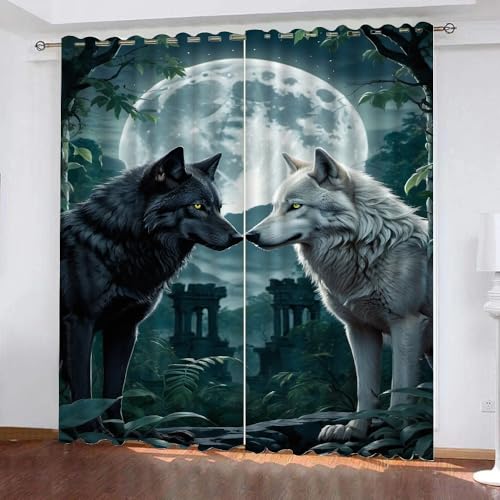 Gardinen Tiere Motiv Schnee Wolf 2 Stück H 100Cm X B 70Cm,Vorhang Blickdicht Ösen Kurz,Verdunklungsvorhänge Kinderzimmer Mädchen Jungen,Kinder Vorhang Verdunkelung Für Schlafzimmer,A24 von Generisch