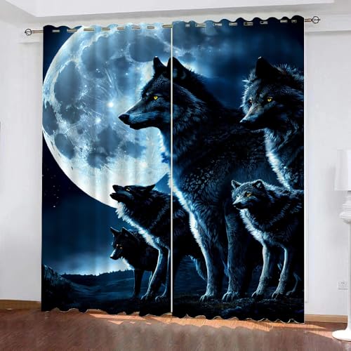 Gardinen Tiere Motiv Schnee Wolf 2 Stück H 245Cm X B 140Cm,Vorhang Blickdicht Ösen Kurz,Verdunklungsvorhänge Kinderzimmer Mädchen Jungen,Kinder Vorhang Verdunkelung Für Schlafzimmer,A14 von Generisch