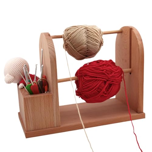 Garnhalter-Ständer | doppelter Garnkugelhalter | Holz-Garn-Aufbewahrungs-Organizer | stabiles Garn-Spinner-Gestell mit Schlitzen für Strickliebhaber von Generisch