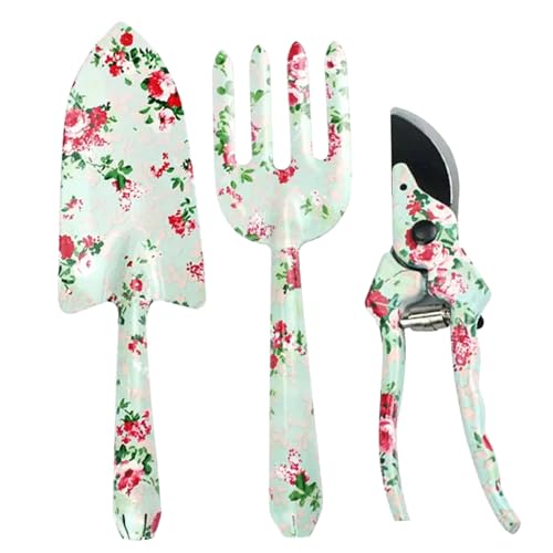 Gartengeräte-Set Gartenschaufel 3-Teilig Gartengeschenke Für Frauen Gartengeräte-Set Mit Blumendruck Robustes Gartengerät Inklusive Kelle Gartenschere Handrechen Damen-Garten-Geschenkset von Generisch