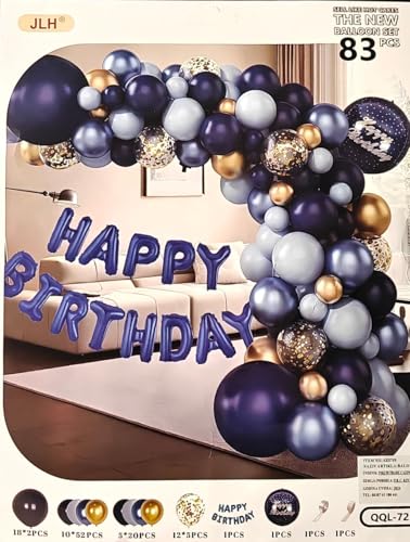 Geburtstags-Ballongirlanden-Set, 83-teilig, Navy Blau und Gold, mit Happy Birthday Luftballons und Konfetti-Ballons von Generisch