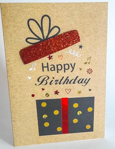 Geburtstagskarte mit Geschenk-Motiv – Kraftpapier-Design – Klappkarte mit Umschlag – "Happy Birthday" von Generisch