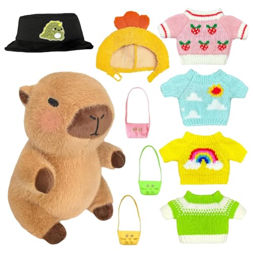 Gefüllter Capybara mit Kleidung, Capybara-Plüsch mit Zubehör - Dress Up Capybara-Plüschtiere,Niedliche Capybara-Stofftierspielzeug-Anzieh-Cartoon-Puppe für die Inneneinrichtung von Generisch