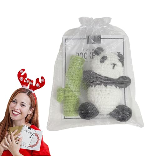 Gehäkeltes Panda-Kuscheltier,Panda-Häkeltier - Panda-Tierspielzeug,Entzückender handgemachter gehäkelter Pandabär mit Grußkarte und Organzabeutel für Thanksgiving, Kindertag, Babyparty, Weihnachten, G von Generisch