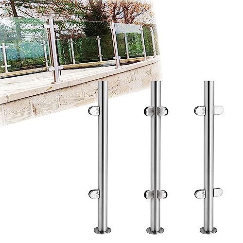 Geländerpfosten aus Edelstahl, 110 cm, für 10 mm/12 mm Glasgeländerpfosten für Innen- und Außenbereich, mit Klemmen und Gummi, Set für Balustradenpfosten aus Glas von Generisch