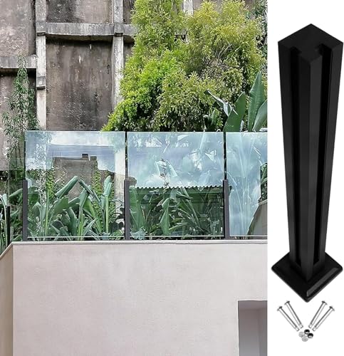 Geländerpfosten aus Edelstahl mit Glasscheibe für Terrasse, Einkaufszentrum, Büro, schwarze Oberfläche, Eckpfosten, Größe 70 cm, Treppengeländer-Klemmen, 0,95 cm dicke Glasplattenstütze von Generisch