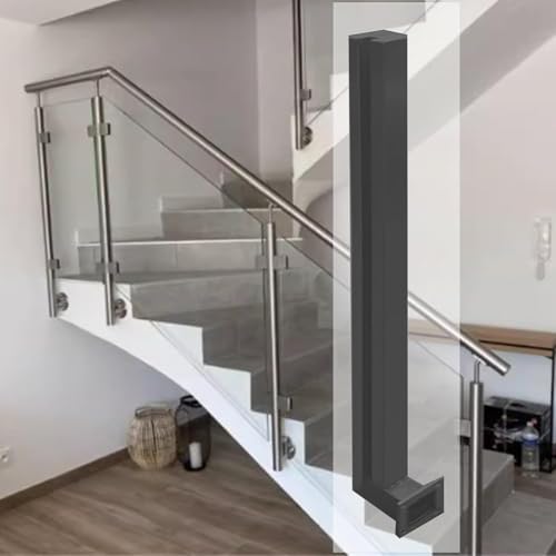 Geländerpfosten aus schwarzem Glas für Treppen/Flur/Deck, robustes Klemmsystem für 3/8 1/2 Zoll dicke Paneele, linkes Ende, 134,6 cm Glasleitschienen Klemme von Generisch