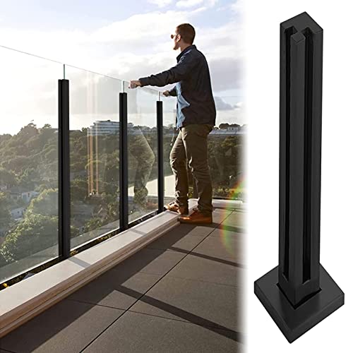 Geländerpfostensystem aus schwarzem Glas für quadratische Terrasse, Balkon, anpassbare Größe, 105 cm, Balustraden-Klemm-Set mit Beschlägen von Generisch