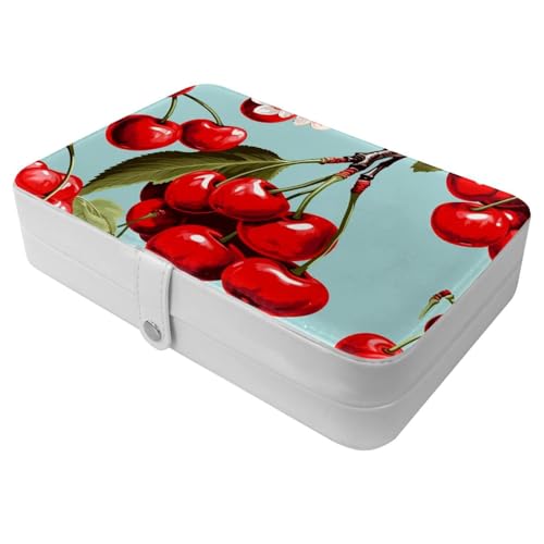 Generic Green Leaf Cherry-1624 Reise-Schmuckschatulle – Ihre tragbare Schatztruhe für Ringe, Ohrringe, Halsketten. Tolles Geschenk für Frauen, die gerne reisen, große Organizer-Hülle, 1 Packung von Generisch