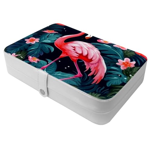 Generic Reise-Schmuckschatulle mit tropischem Dschungel-Flamingo-599, tragbare Schatztruhe für Ringe, Ohrringe, Halsketten. Tolles Geschenk für Frauen, die gerne reisen, große Organizer-Hülle, 1 von Generisch