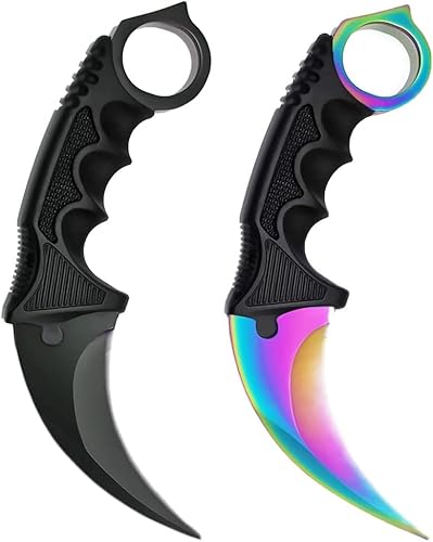 Generisch *2er Pack Duo* Hochwertiges CSGO Jagdmesser Messer Trainer Klinge Feststehende Klinge Trainingsmesser Übungsmesser BLACK/FADE TITANIUM + Case By Cracker24 (Black + Fade) von Generisch