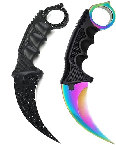 Generisch *2er Pack Duo* Hochwertiges CSGO Jagdmesser Messer Trainer Klinge Feststehende Klinge Trainingsmesser Übungsmesser BLACK/FADE TITANIUM + Case By Cracker24 (Black White + Fade) von Generisch