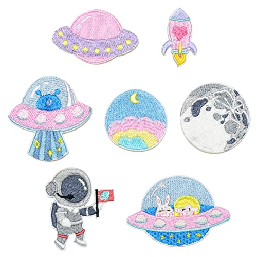 Generisch 1 Satz 8St Astronauten Klett verschluss exquisite Patches klebriger Riemen thematisiert Inhaber raumfahrer space man Aufkleber gestickte Aufnäher Kleiderflicken Polyester Rosa von Generisch