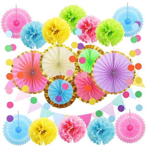 Generisch 1 Satz Blumenball-papierfächerpaket Pastell-regenbogenparty Papierdekorationen Für Partys Dekorationen Für Partyfans Pompons Basteln Pastellquastengirlande Poms Glitzerpapier von Generisch