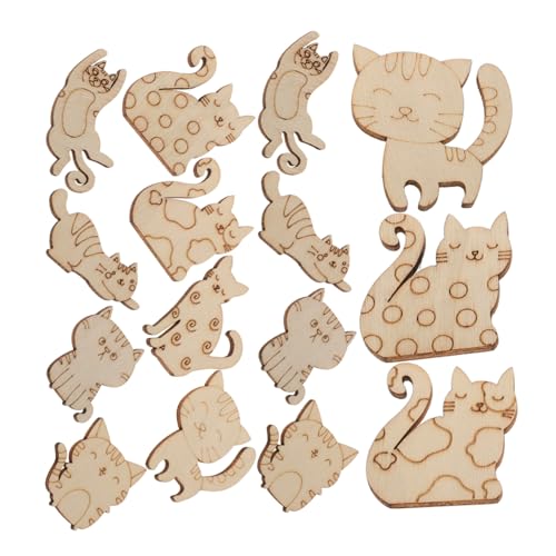 Generisch 100 Stück Cartoon-Katze-Holzchip Fischhandwerk Ozeanausschnitte Ornament-Rohlinge Farmdekor holzplatten bastelmaterial DIY Malspielzeug Haushaltsausschnitte Handwerk hölzern Beige von Generisch