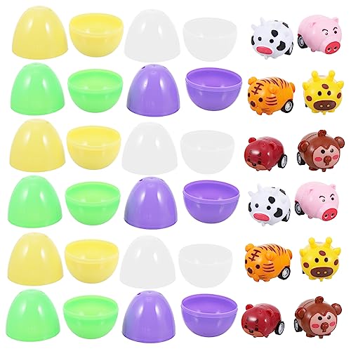 Generisch 12 Sets Tierwagen Eier Für Jungen Kinderspielzeug Kleinkindspielzeug Tierspielzeug Bauernhofspielzeug Squishy Mater Aus Autos Mini Eier Geschenkboxen In Eiform Bunter von Generisch